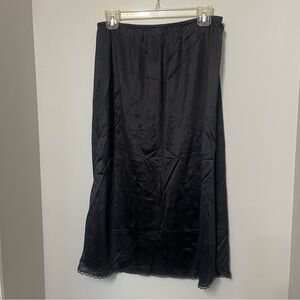 Vintage Wonder Maid Black Nylon Half Slip Skirt Size XL Lace Trim Side Slit USA